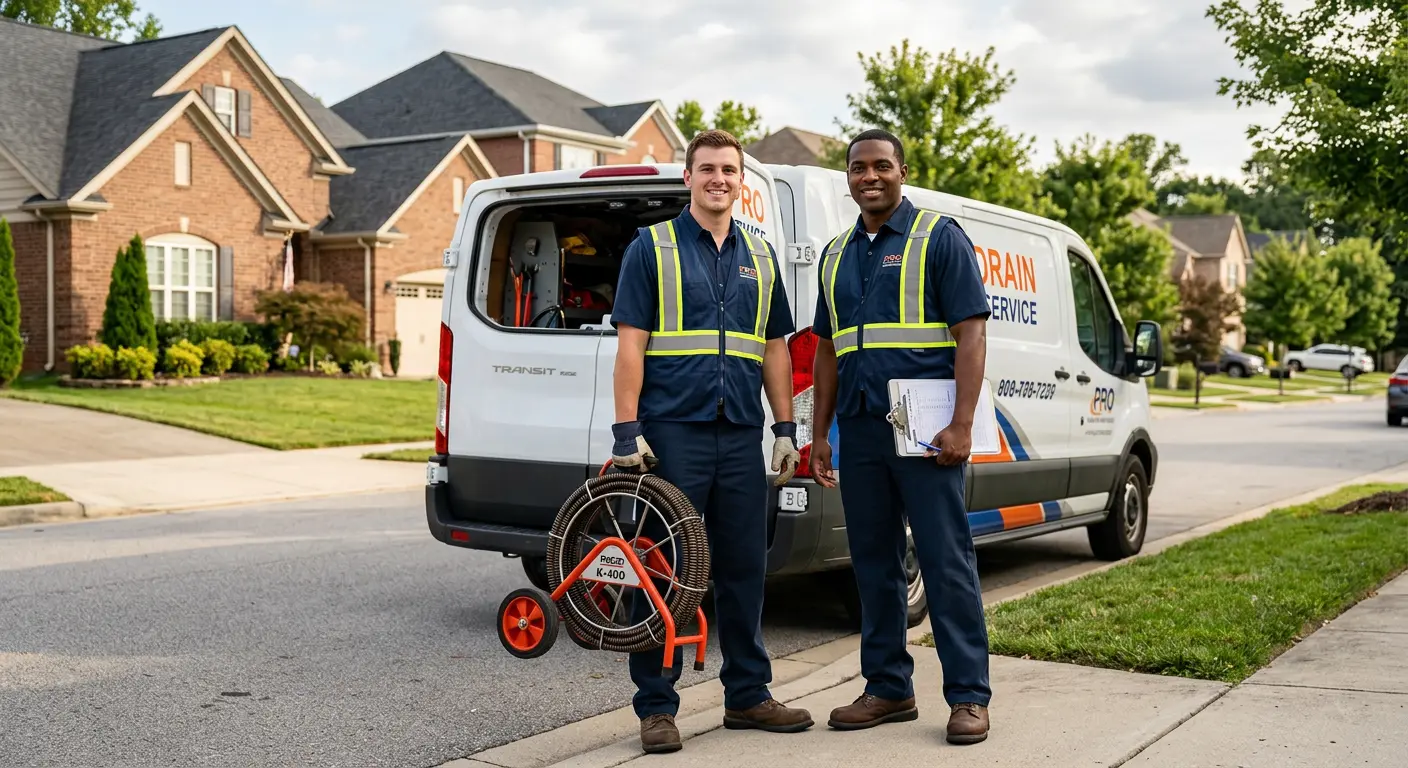Sewer and drain service team with equipment ready for work in Brookhaven