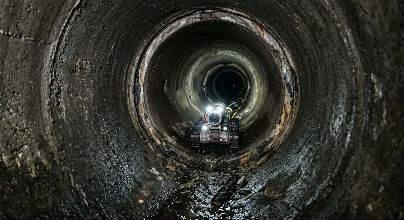 Robotic sewer camera inspecting pipe interior for Drain Snake Service in Brookhaven